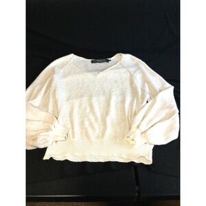 Code Moo Womens Sweater Medium Cream Knit V Neck Balloon Sleeve Pullover size L